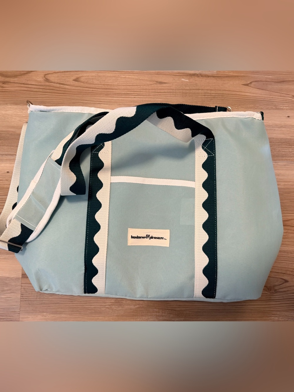 Large Cooler Tote Light Blue Canvas Tote with Navy Trim